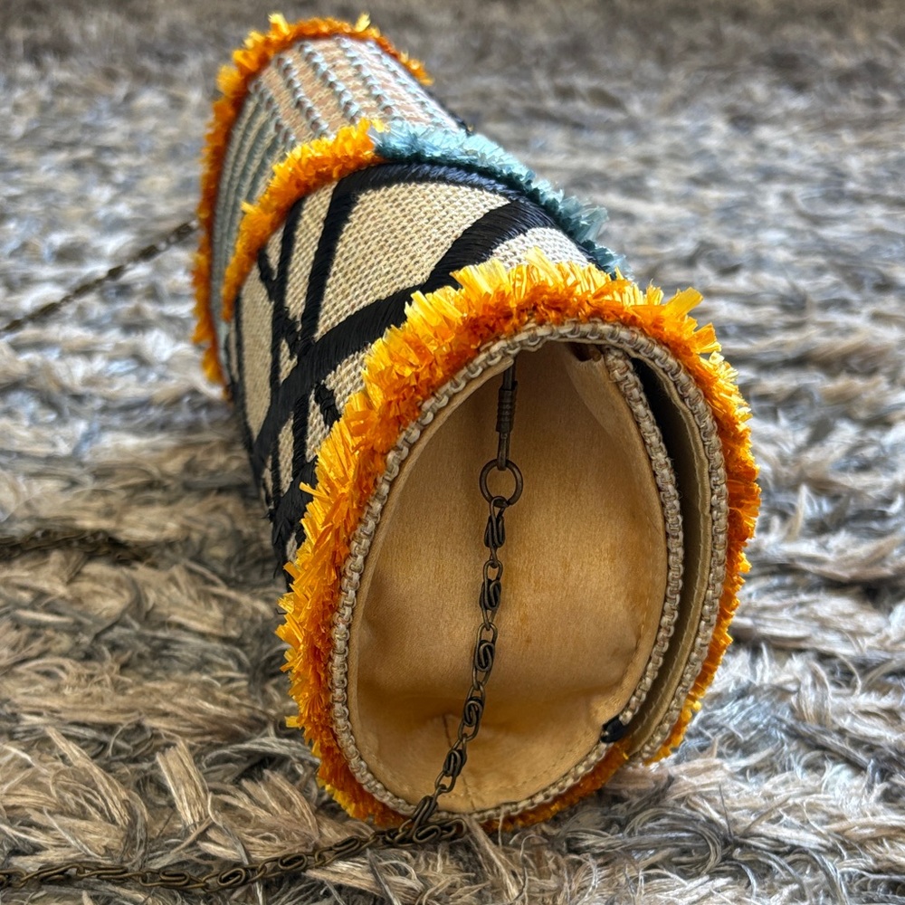 Anthropologie Multicolor Embroidered Clutch with Orange Trim Magnetic Closure - Picture 7 of 13